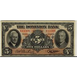 The Dominion Bank 1938 $5 #611306 CH-220-28-0