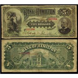 The Bank of Hamilton 1892 $5 #152728 CH-345-1