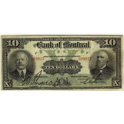 Bank of Montreal 1912 $10.  CH 505-52-04 Fine