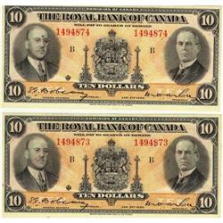 The Royal Bank of Canada 1935 $10 #1494873-74