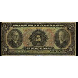 The Union Bank of Canada 1921 $5 #036785 Ch-7