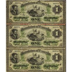 UNIQUE 1870 $1 UNCUT SEET of 3 notes; DC-2a 1