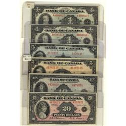 Set of 6 notes with check letter series 'B' 1