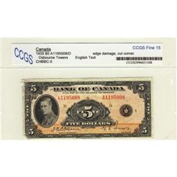 BC-5 1935 $5 CCGS F15 #A1195008.  Note shows