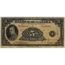 BC-6 1935 $5 French text #F039664  VG-F, prob