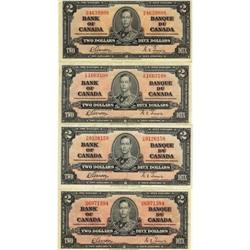 BC-22b 1937 $2.  Lot of 4 notes VF to EF.