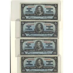 BC-23b 1937 $5.  Lot of 4 notes VF to EF