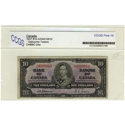 BC-24a 1937 $10 CCGS F15 #AD4510810.  Key sig