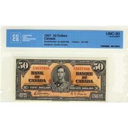 BC-26b 1937 $50 Gordon CCCS UNC-60, scarce