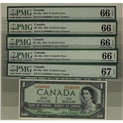 BC-29a 1954 DF $1 #EA9240686 to 690 PMG Gem U