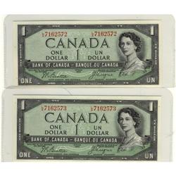 BC-29b 1954 $1 DF #LA7162572, #LA7162573. Lot