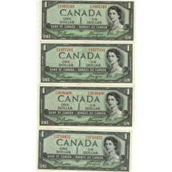 BC-29b 1954 $1 DF. Lot of 4 notes AU to UNC.