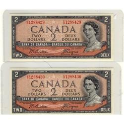 A consecutive 1954 $2 Devil's face pair.  BC-
