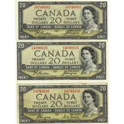 BC-33b 1954 $20 DF.  Lot of 3 notes, BC-33a (
