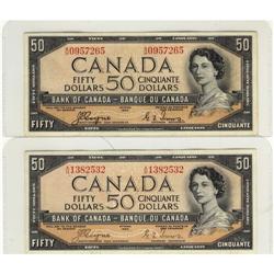 BC-34a 1954 $50 DF. Lot of 2 notes VF to EF