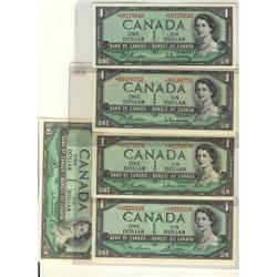 Lot of 5 different 1954 $1 "REPLACEMENT" note