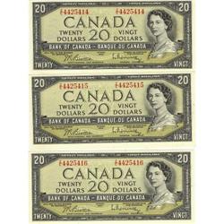BC-41b 1954 $20. Lot of 3 consecutive notes.
