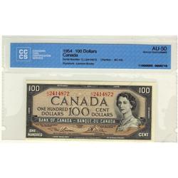 Bank of Canada, $100.00 note 1954, graded CCC