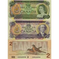 Lot of 3 notes including, BC-49b 1971 $10 pre