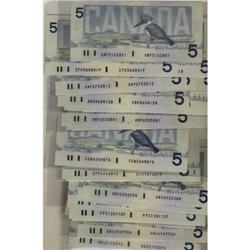 1986 $5.  Lot of 78 notes including different