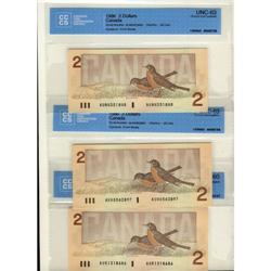 BC-55a 1986 $2.  Lot of three notes including