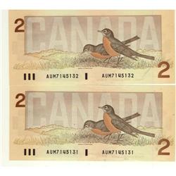 Consecutive numbered pair BC-55a 1986 $2 Crow