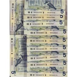 BC-56a 1986 $5.  Lot of 12 noteS ALL GEM UNC