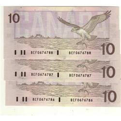 BC-57b 1989 $10 #BEF.  Lot of 3 consecutive n