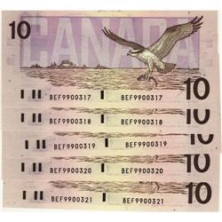 BC-57c 1989 $10 #BEF.  Lot of 5 consecutive n