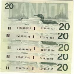 BC-58, 1991 $20.  Lot of 5 notes.  Includes,