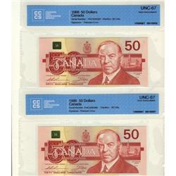 BC-59a 1988 $50 FHC3595386-387, both CCCS UNC
