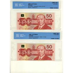 BC-59a 1988 $50 FHD3583069-070 Lot of two not