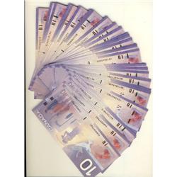 2000-2005 $10 notes.  Lot of 42 notes all Gem