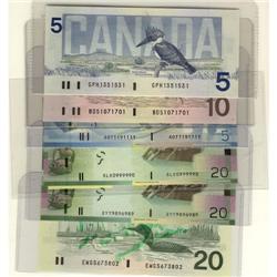 Lot of 5 RADAR and fancy serial numbered NOTE