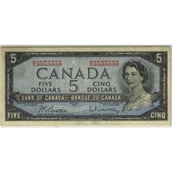 Solid numbered note, BC-39b 1954 $5 #5555555