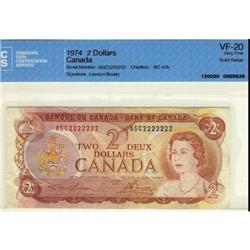 SOLID numbered note, BC-47b 1974 $2 #ACC22222