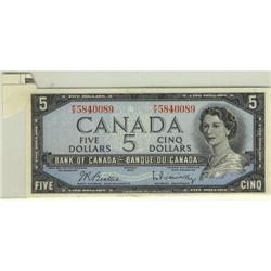 Error note, BC-39b 1954 $5 #PX5840089.  EF-AU