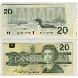 Error note, BC-58b 1991 $20.  ERROR. Lot of 2