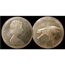 25¢ Canada ERROR coin. CCCS AU-50 Rolled thin