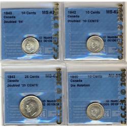 Lot of four VARIETY coins, all CCCS graded MS