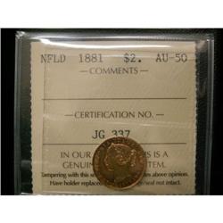 NFLD 1881 $2   ICCS AU50.  Strongly struck an