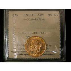 1911c Sovereign ICCS MS63.  A super mintstate