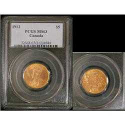 1912 $5 Gold PCGS MS-63, full luster with nic