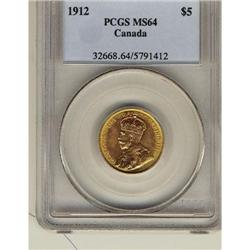 1912 $5 Gold PCGS MS-64, full luster with nic