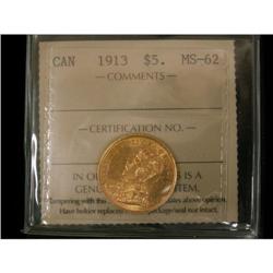 1913 $5 Gold ICCS MS-62, well struck with ful