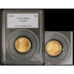 1913 $5 Gold PCGS MS-64, full luster with nic