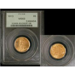 1913 $5 Gold PCGS MS-63, full luster with nic