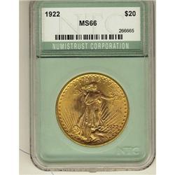 USA 1922 $20 Gold NTC MS-66, brilliant and lu