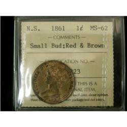 Nova scotia 1¢ 1861 Small Bud ICCS MS-62 RB,