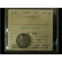 New Brunswick 10¢ 1864 ICCS VF-30, medium ton